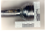 Weapon 21. Closeup of power switch of metal flashlight by Cuyahoga County Prosecutor's Office and Cuyahoga County Coroner's Office