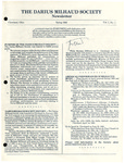 The Darius Milhaud Society Newsletter, Vol. 1, Spring 1985