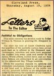 54/08/19 Letter to the Editor "Faithful to Obligations" by Cleveland Press